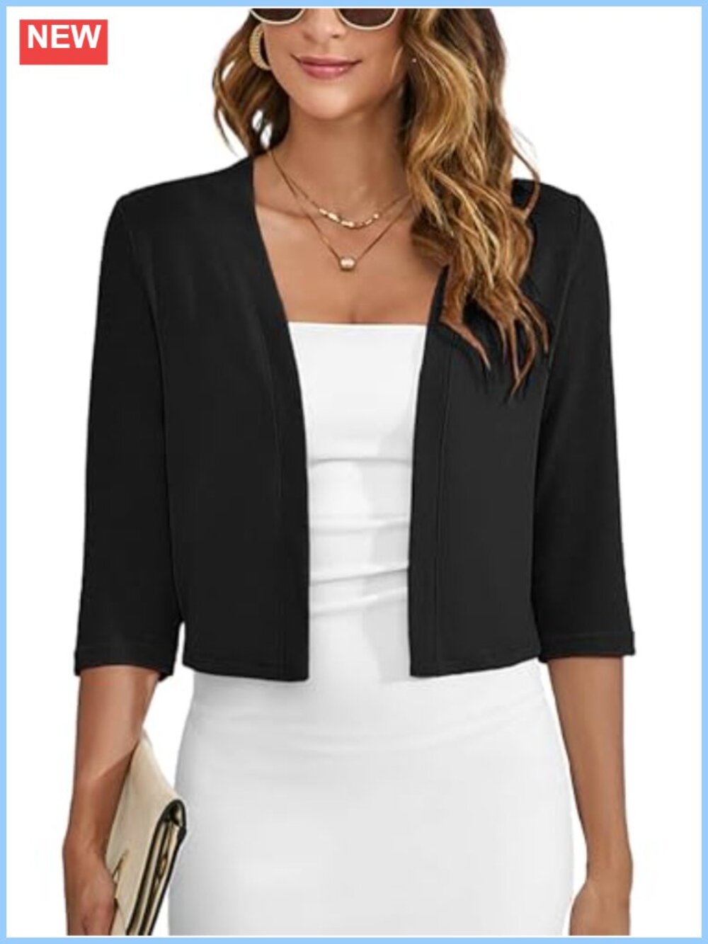 Women's Thin Shrugs 3/4 Sleeve Lightweight Cropped Sweaters Open Front Cardigan